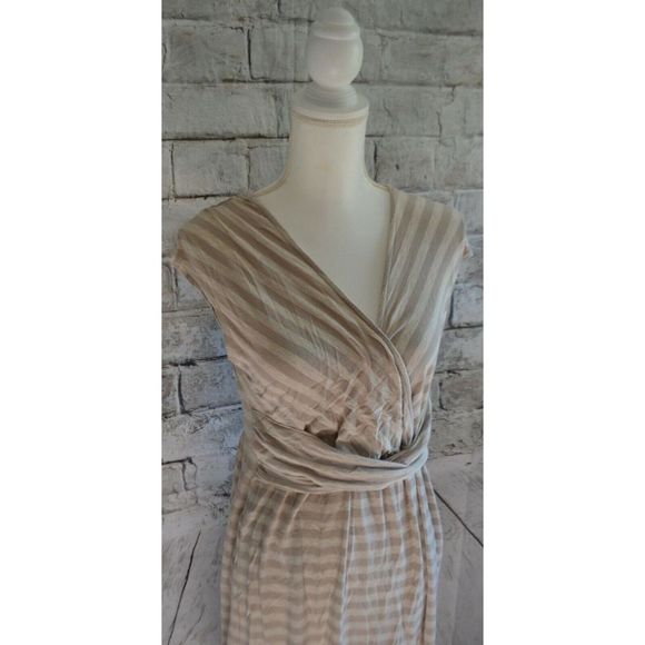 Merona Brown Tan Striped Sleeveless Pullover Dress Women's Size Medium - Picture 3 of 5